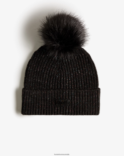 Hunter Black Multi NF426483 Men Glitter Lurex Pompom Beanie
