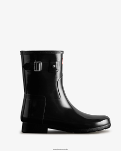 Hunter Black NF426178 Women Refined Slim Fit Short Gloss Rain Boot