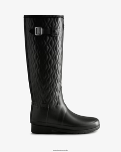 Hunter Black NF426197 Women Refined Slim Fit Vertical Quilted Tall Rain Boots