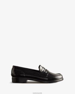 Hunter Black NF426269 Women Refined Gloss Penny Loafers