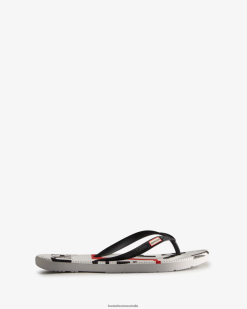 Hunter Black NF426283 Women Exploded Logo Flip Flops