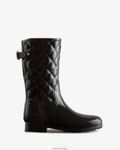 Hunter Black NF42629 Women Refined Slim Fit Adjustable Quilted Short Rain Boots