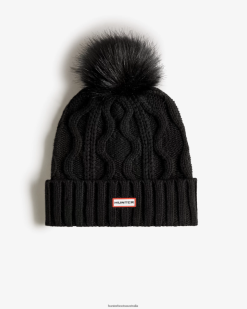 Hunter Black NF426493 Men Cable Cuff Pompom Beanie