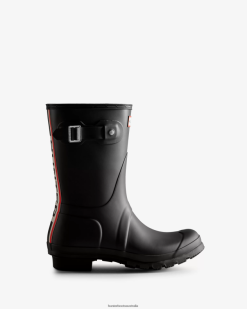 Hunter Black NF42650 Women Tri-Colour Logo Backstrap Short Rain Boots