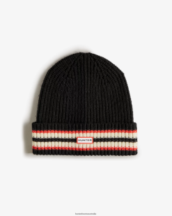 Hunter Black NF426617 Men Branded Stripe Cuff Beanie