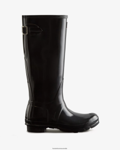 Hunter Black NF42662 Women Tall Back Adjustable Gloss Rain Boots
