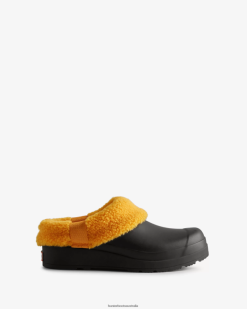 Hunter Black/Nomad Orange NF426328 Women Play Vegan Shearling Insulated Clogs
