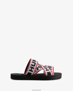 Hunter Black/Red/White NF426107 Women Elastic Crossover Logo Slides