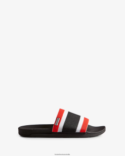 Hunter Black/Red/White NF426568 Men Tri Colour Elastic Slides