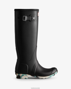 Hunter Black/White Willow/Birseye Blue NF426134 Women Colour Splash Sole Tall Rain Boots