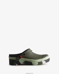 Hunter Dark Olive/Everglade Green/Black/Shaded White NF426252 Women Play Colour Splash Sole Strap Clogs