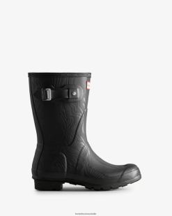 Hunter Erosion Texture Black NF426182 Women Erosion Texture Short Rain Boots