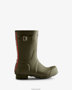 Hunter Lichen Green NF426559 Men Tri-Colour Logo Backstrap Short Rain Boots