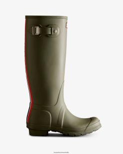 Hunter Lichen Green NF4269 Women Tri-Colour Logo Backstrap Tall Rain Boots