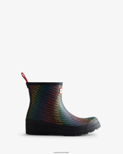 Hunter Logo Rainbow Xray Navy NF426315 Women Play Short Rainbow Logo Print Rain Boots