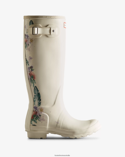 Hunter Shaded White NF42673 Women Botanical Print Tall Rain Boots