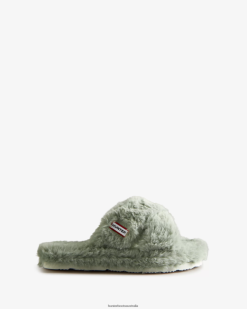 Hunter Sweet Gale Green NF426325 Women Faux Fur Flatform Crossover Slide