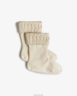 Hunter White NF426404 Men Recycled 6 Stitch Cable Cuff Short Boot Socks