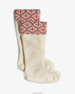 Hunter White NF426443 Men Recycled Fairisle Cuff Tall Boot Socks
