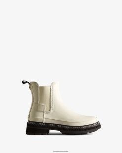 Hunter White Willow/Black NF426159 Women Refined Stitch Detail Chelsea Boots