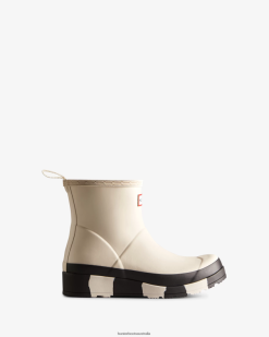 Hunter White Willow/Black NF426184 Women PLAY Short Striped Sole Rain Boots