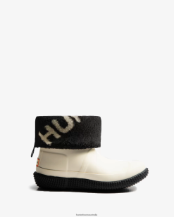 Hunter White Willow NF426273 Women Insulated Roll Top Logo Vegan Shearling Boots